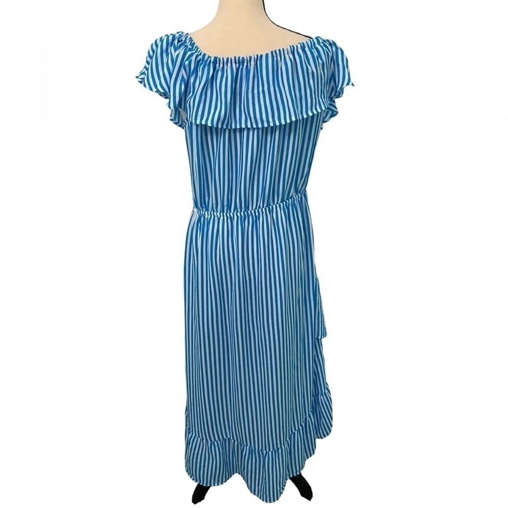 Tommy Bahama Blue White Striped Palm Party Off-the-shoulder Midi Dress Size XL - Picture 6 of 13